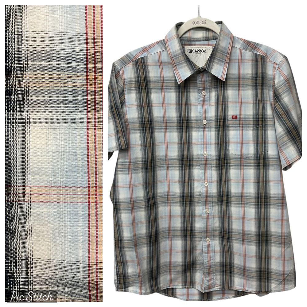 Carbon Plaid Short Sleeve Button-Down Shirt Grey & Red Size‎ L Casual